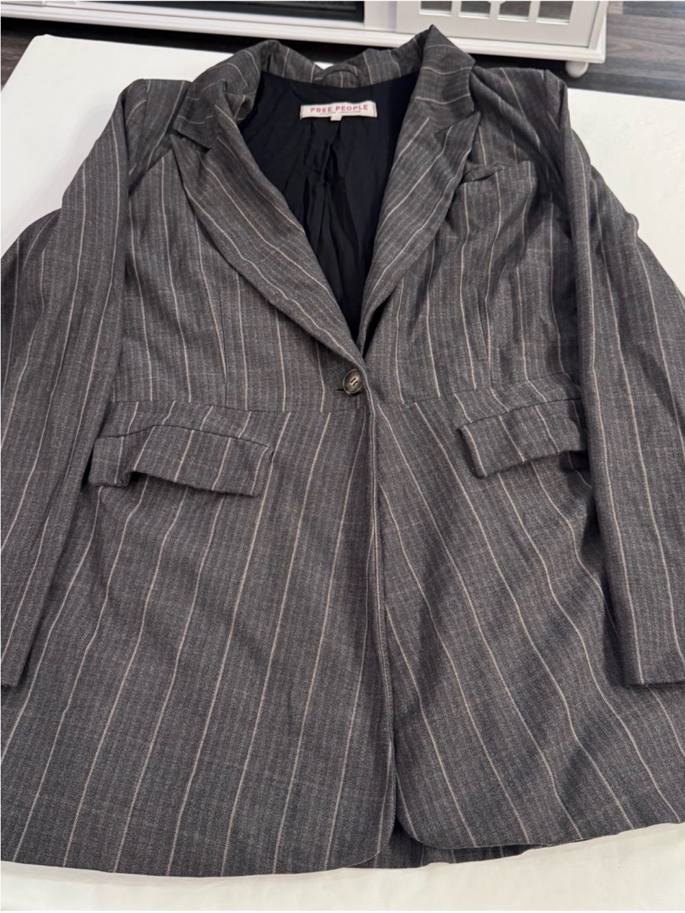 Free People Gray Pinstripe Single-Button Blazer